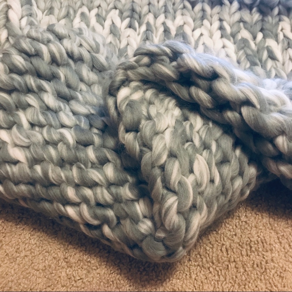 SALE Wool Chunky Knit Grey and White Blanket Throw